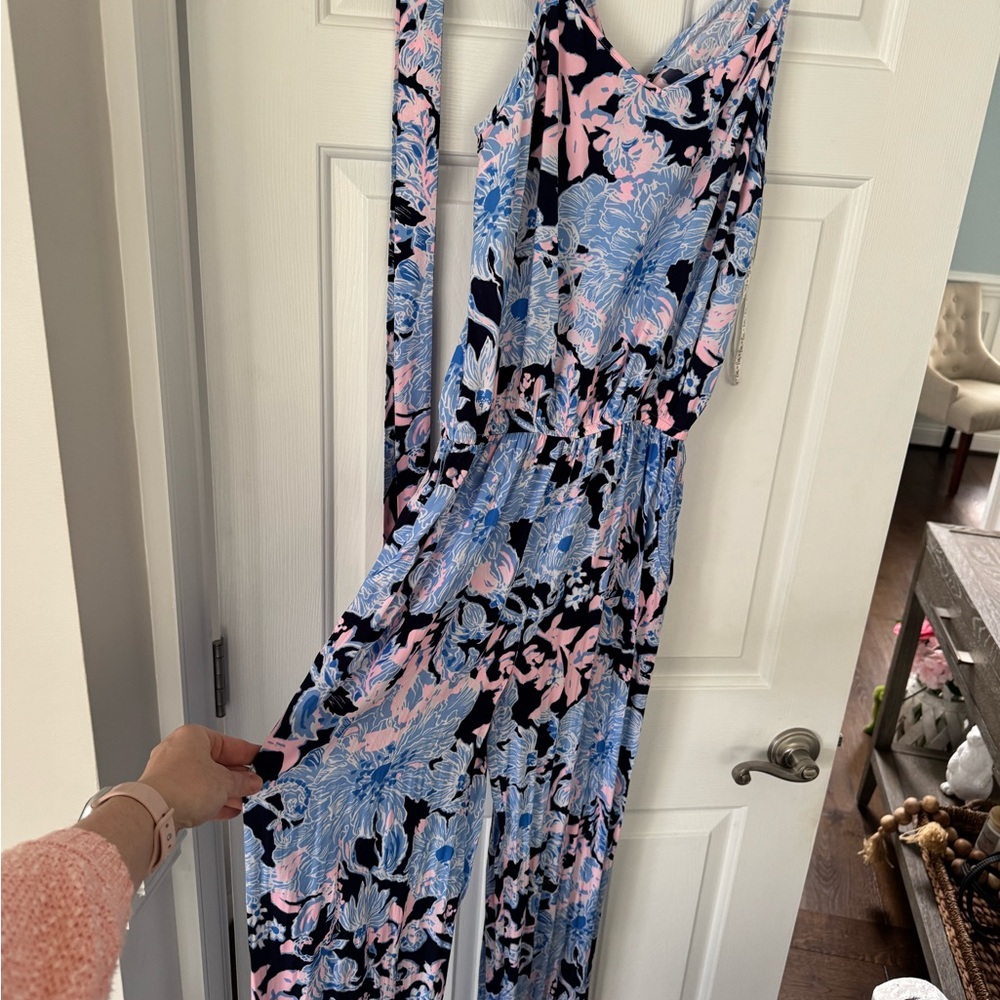Lilly Pulitzer Pink and Blue Floral Romper Sleeveless Design